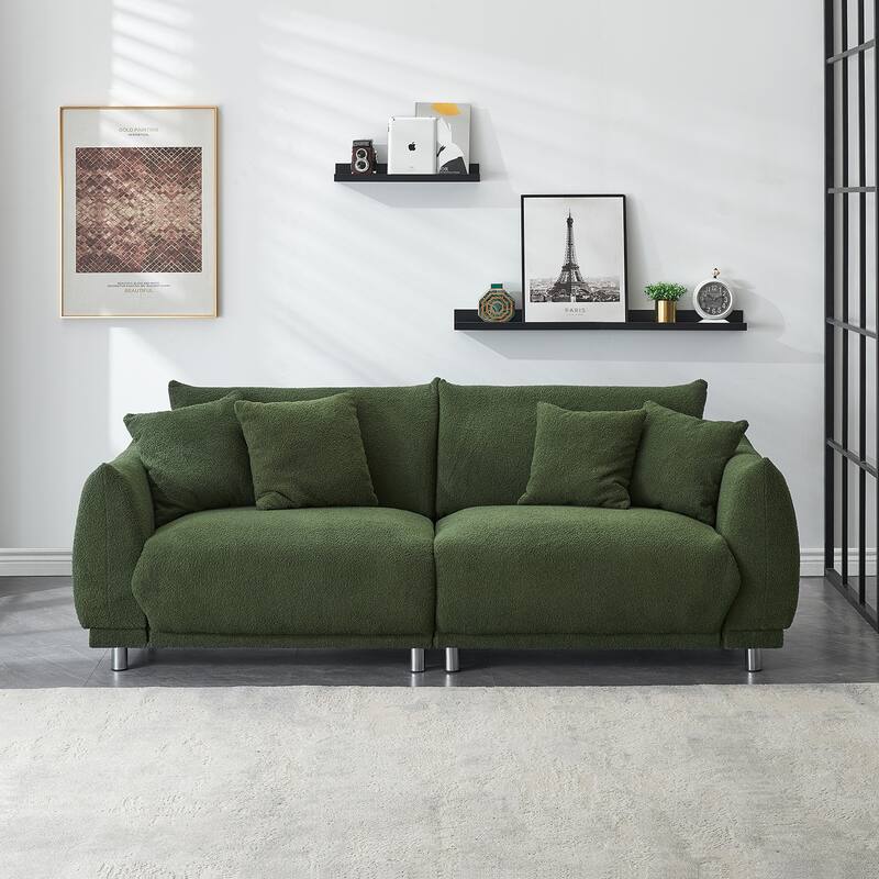 86.6" Teddy velvet large bread sofa with four pillows and hardware feet