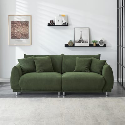 86.6" Teddy velvet large bread sofa with four pillows and hardware feet
