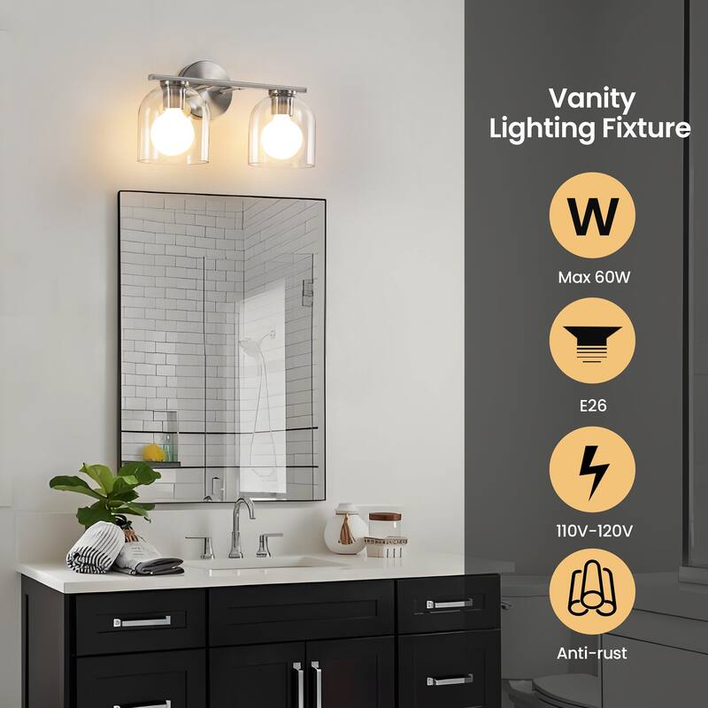 2/3/4-Light Dimmable Bathroom Vanity Light with Glass Shade - Matte Black