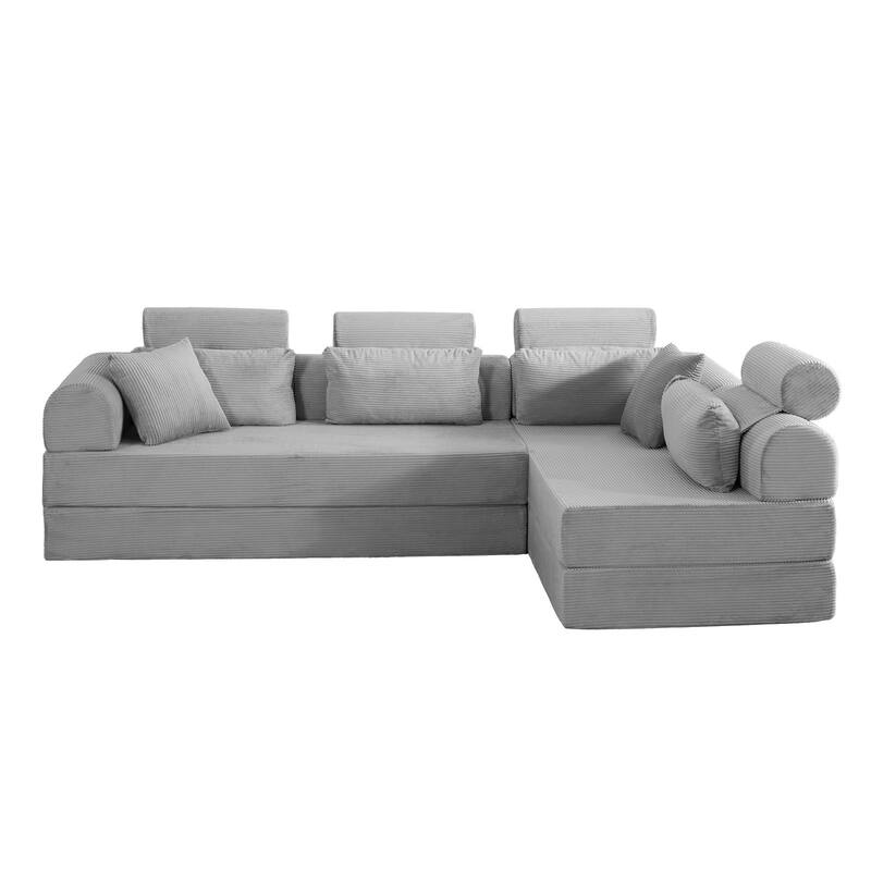 Oversized Convertible Sleeper Sofa Bed, L Shape Modular Sectional Cloud Sofa with Fixed-Shape Frame, Boneless Couch with Pillow