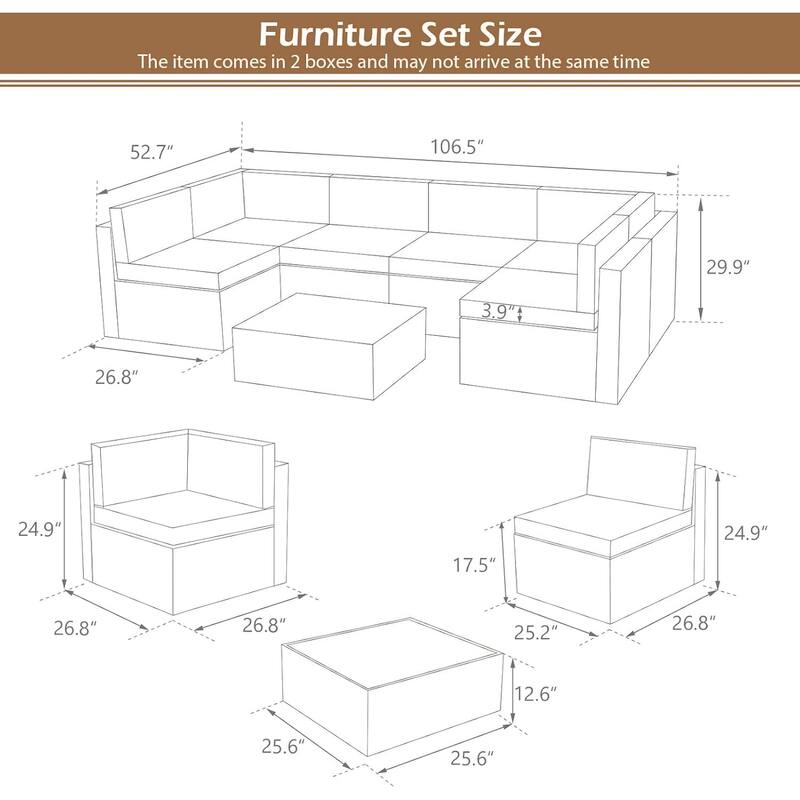 AECOJOY 7 Pieces Outdoor Sectional Sofa Wicker Rattan Conversation Set