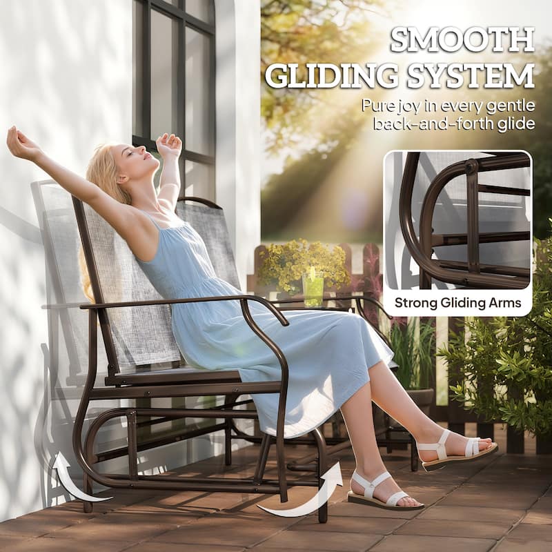 GDFStudio - Nolan Relaxed Outdoor Glider Swing Seating Set with Integrated Table - Coffee Table+Chairs