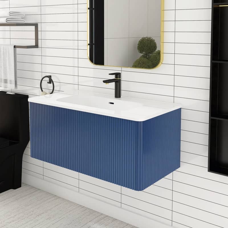 30 inch Wall-Mounted Bathroom Vanity Set with Integrated Ceramic Sink - 30" x 18"