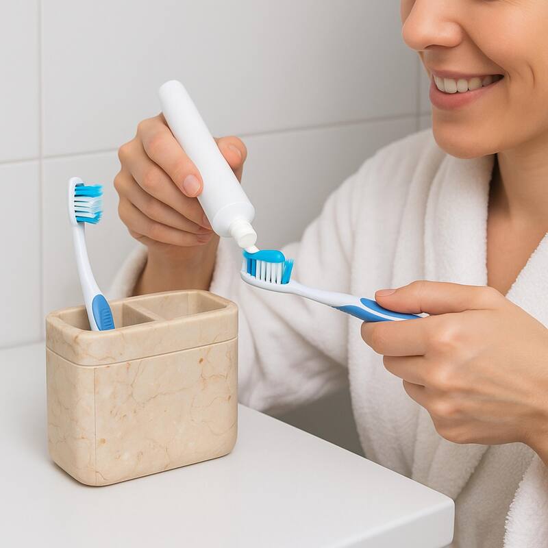 Creative Home Champagne Marble Stone Toothbrush, Tooth Brush Holder, Paste Holder - Beige