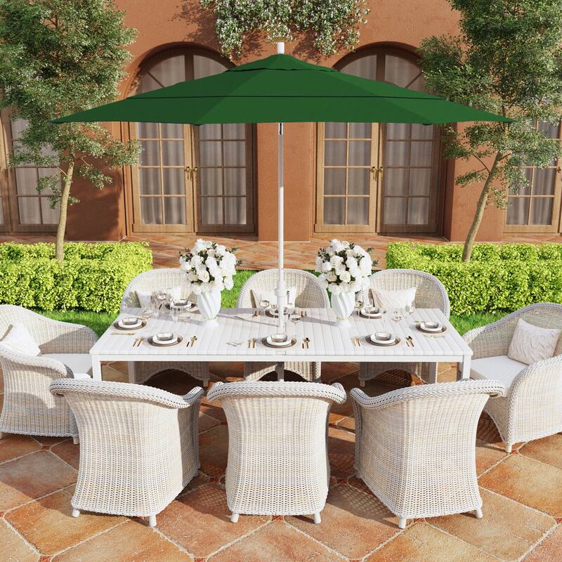 California Umbrella 11' Rd. Aluminum Patio Umbrella, Crank Lift, Collar Tilt, Dbl Wind Vent, White Finish, Sunbrella Fabric - Forest Green