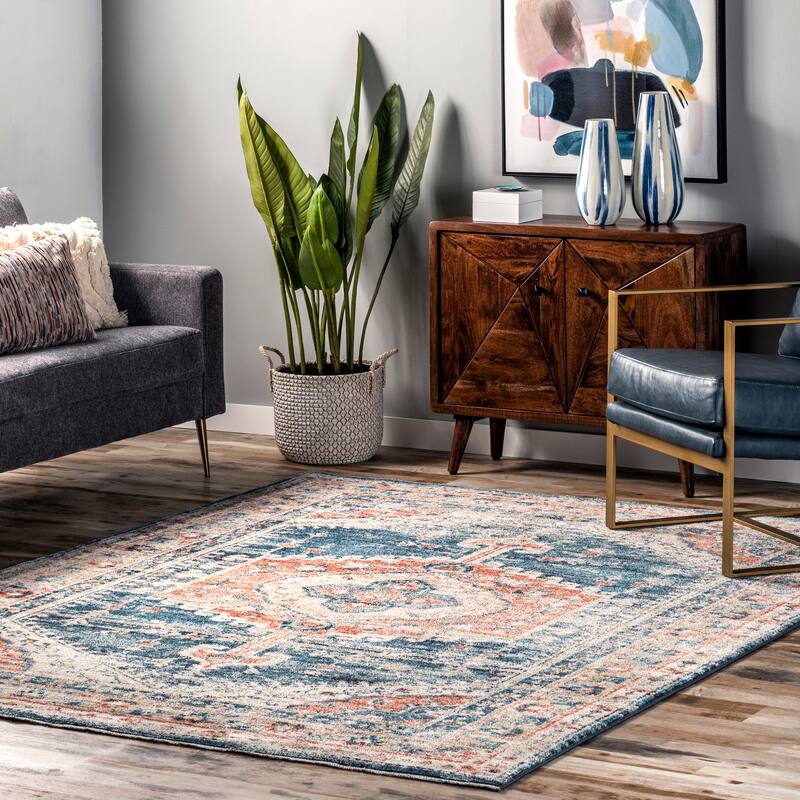 Nuloom Traditional Vintage Medallion Dominykas Area Rug - 8' x 10' - Blue - Rectangle