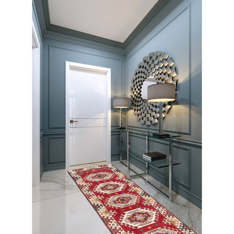 ECARPETGALLERY Hand-knotted Royal Kazak Dark Red Wool Rug - 2'2 x 6'6
