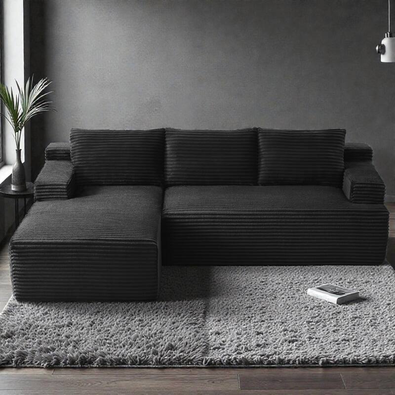 L Shaped Cloud Sectional Sofa with Deep Seat, Corduroy Modular Sleeper Couch, No Assembly Required