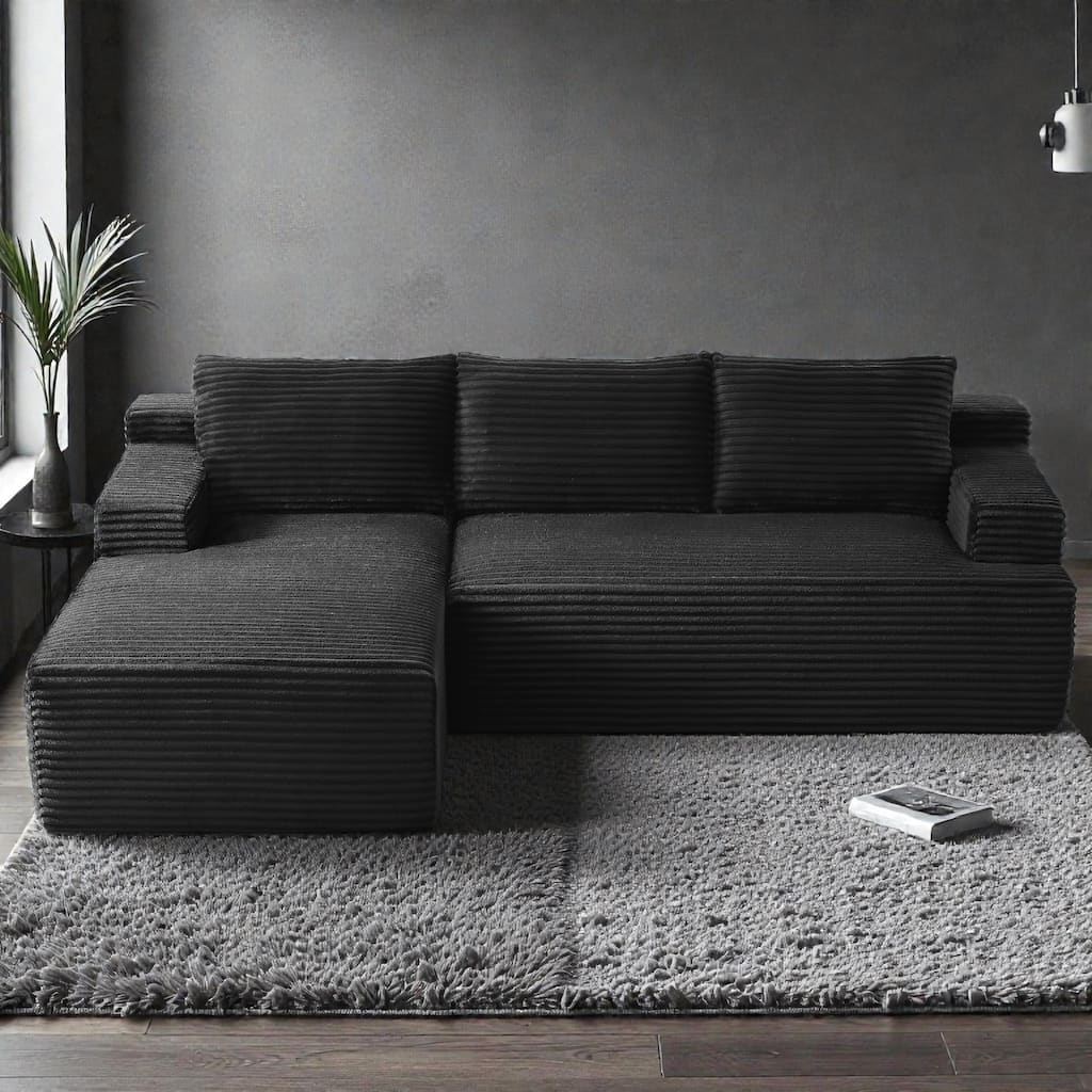 L Shaped Cloud Sectional Sofa with Deep Seat, Corduroy Modular Sleeper Couch, No Assembly Required