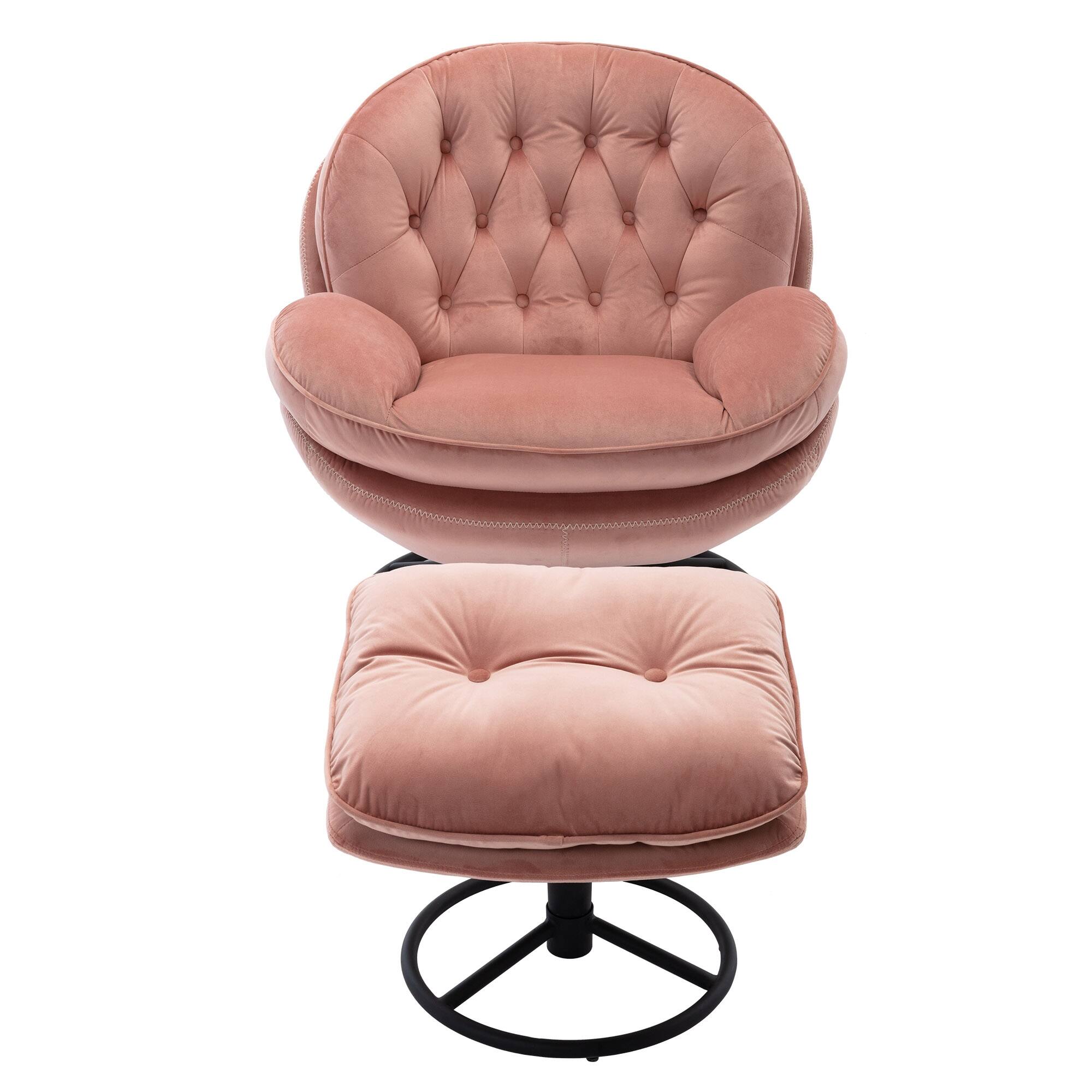 Pink Velvet Swivel Egg Chair Sofa Lounge Single Sofa Chair w/ Ottomans
