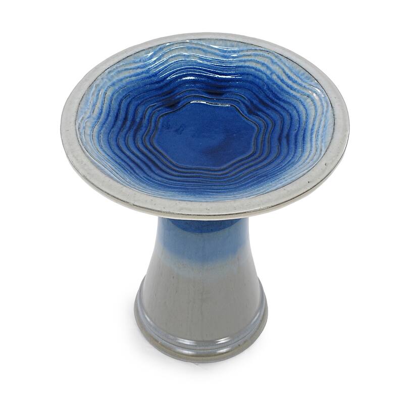 17"Ceramic Bird Bath for Outside, Elegant Tall Outdoor Bird Bath, Lightweight Pedestal Glazed Birdbaths with Swirl Pattern