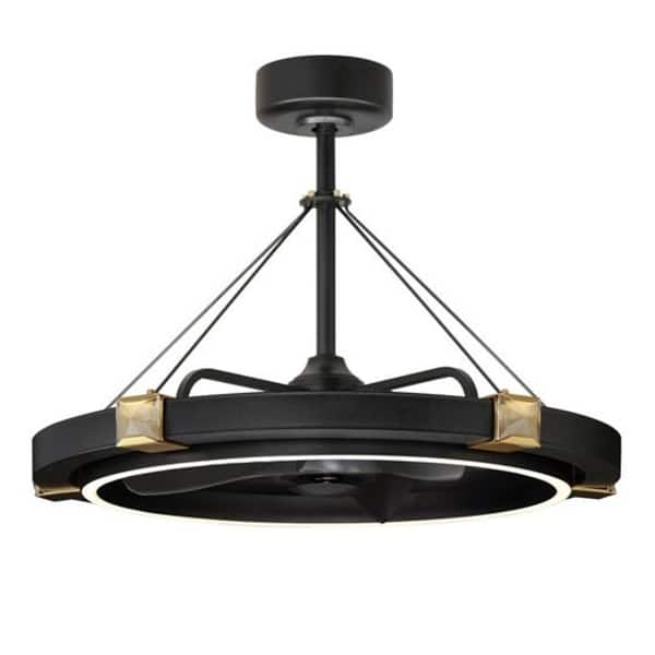 slide 1 of 1, Maxim 61019 Jewel 33" 3 Blade Indoor LED Ceiling Fan Black / Gold