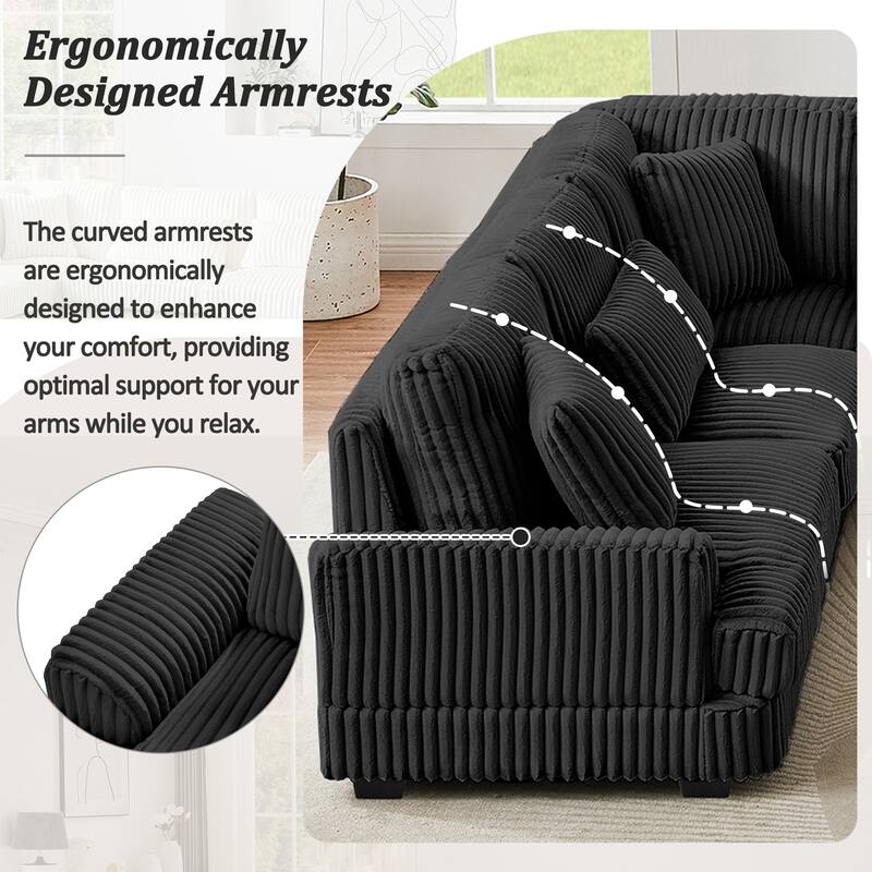 Roomfitters 129 Inch Oversized U-Shaped Sectional Sofa with Chaise Lounge, Corduroy Fabric