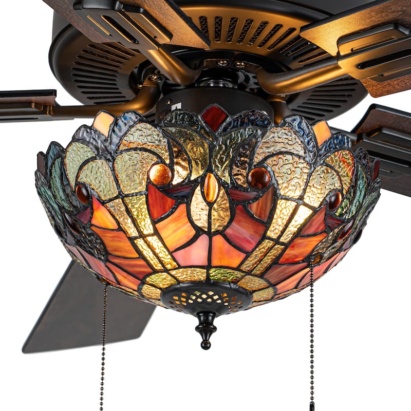 52" W Halston Indoor Tiffany Stained Glass Oil Rubbed Bronze Ceiling Fan with Remote Control