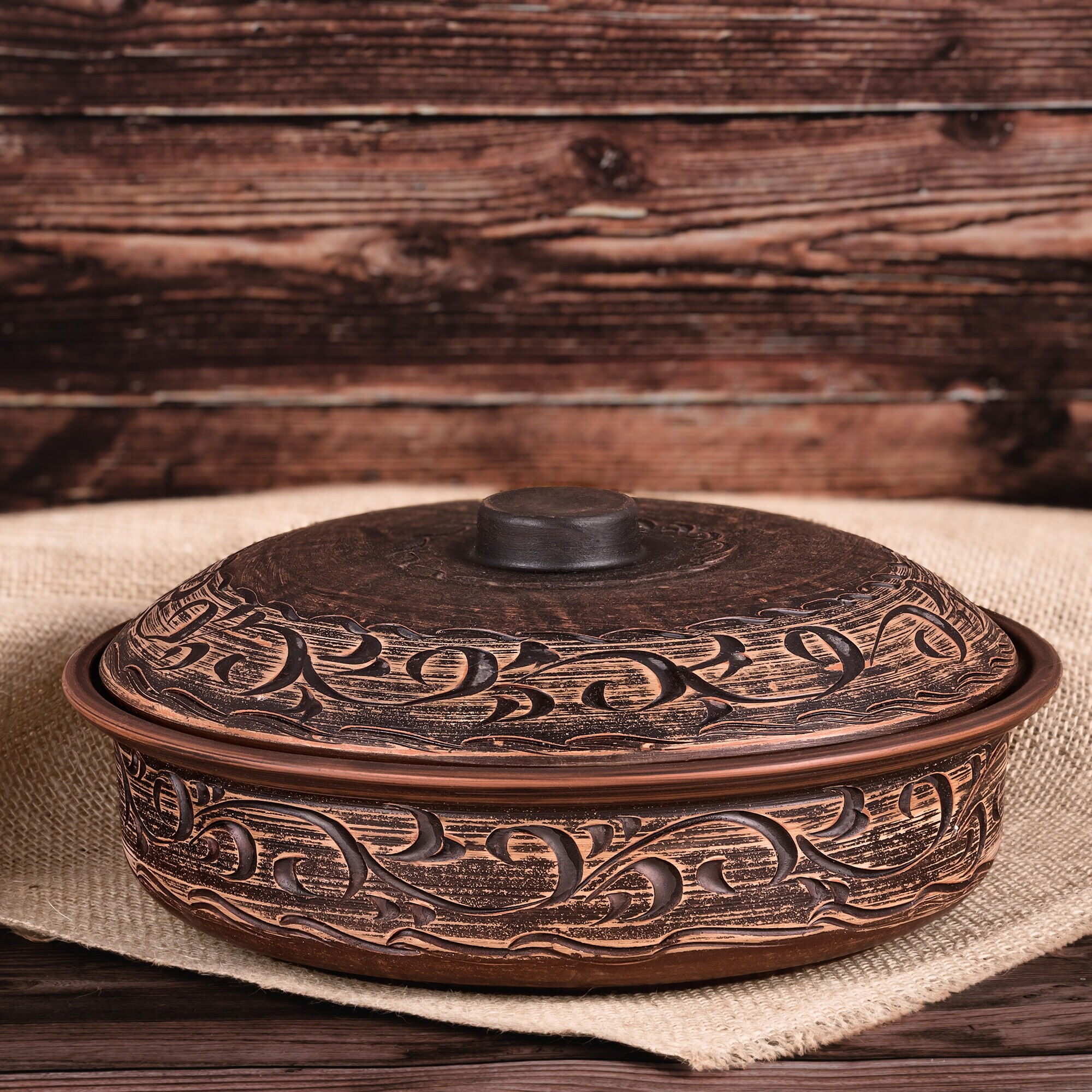 STP Goods Handmade Red Clay Stoneware Baking Pan Brazier 2.1Qt