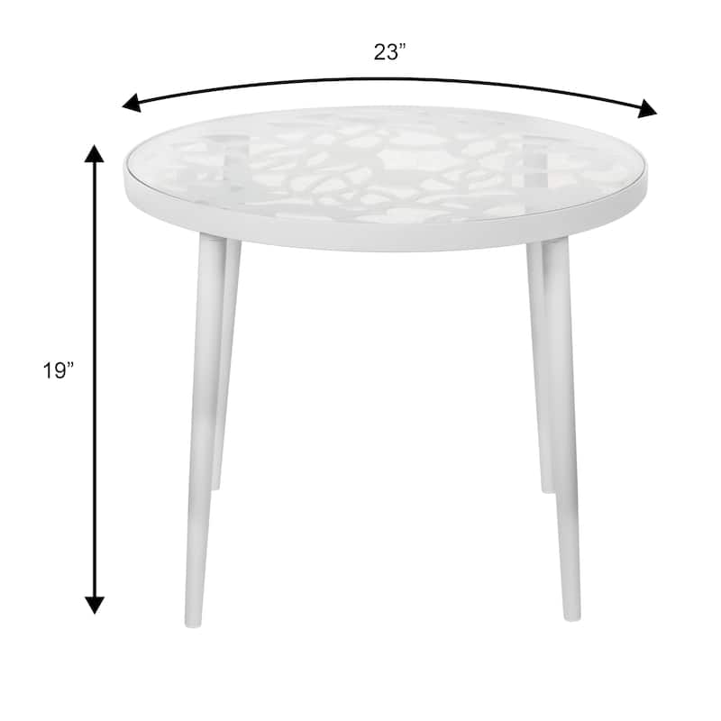 Devon Decorative Modern Floral Cutout Glass Top Patio Coffee Side Table with Aluminum Frame for Indoor Outdoor - 23 x 23