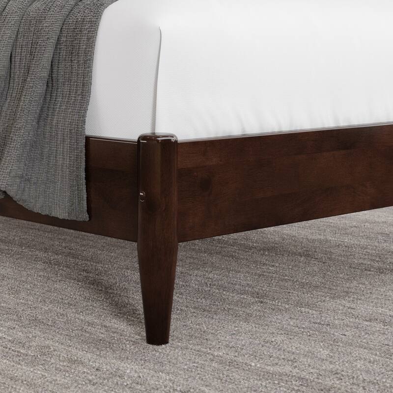 Solid Wood Low Profile Platform Bed - Traditional Design, Walnut Finish - Full Size Bed Frame