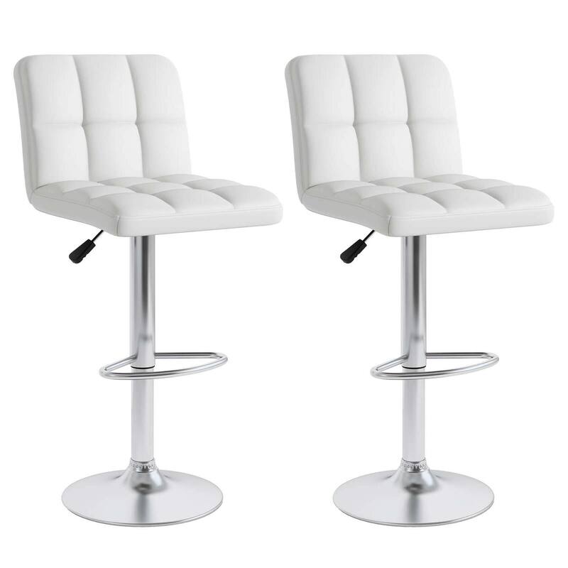 2/4PCS Bar Stools Modern Upholstered Barstools w/Sturdy Footrest - White - Set of 2