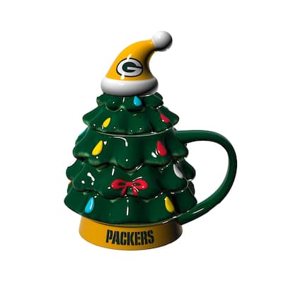 Green Bay Packers, 14 oz Ceramic Christmas Tree Cup Gift Set