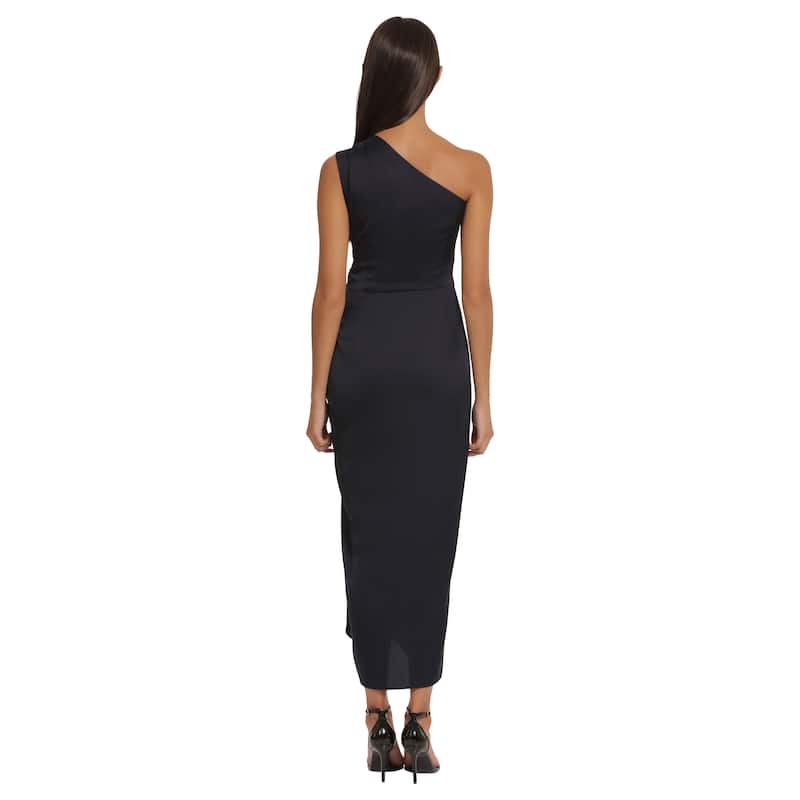 Donna Morgan One Shoulder Tie Waisted Draped Dress