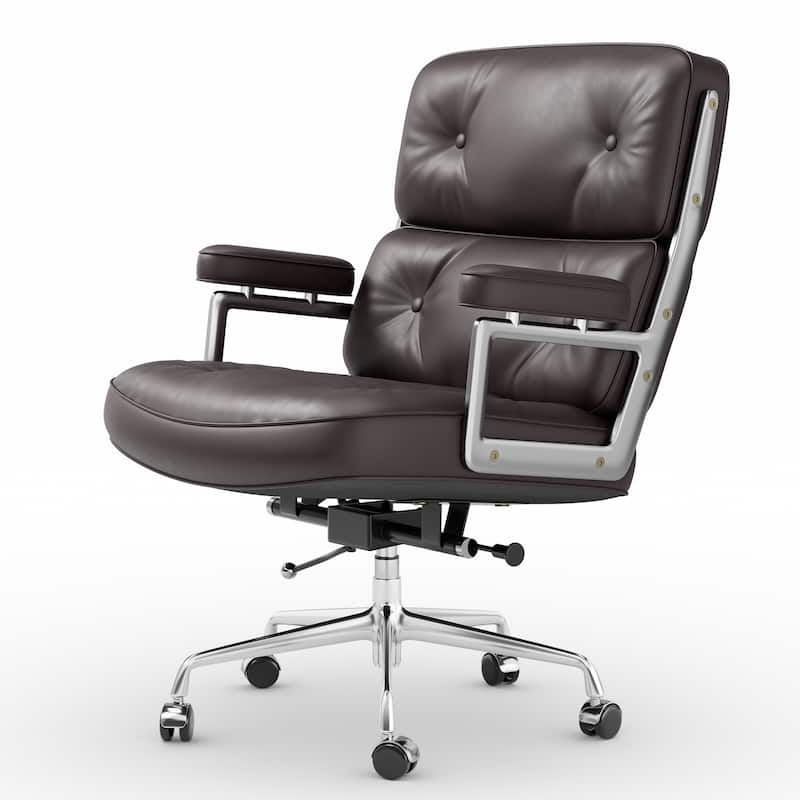Black Mid-Back Executive Office Chair With Aluminum Alloy Frame - Brown