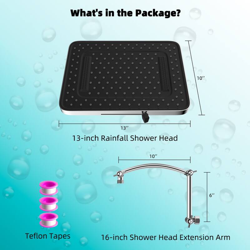 High Pressure 5-Spray 13" Shower Head with 16" Shower Extension Arm
