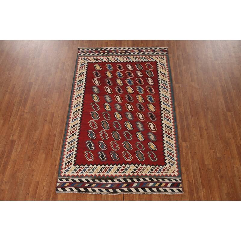 Vegetable Dye Kilim Persian Vintage Area Rug Flatweave Wool Carpet - 5'0"x 8'2"