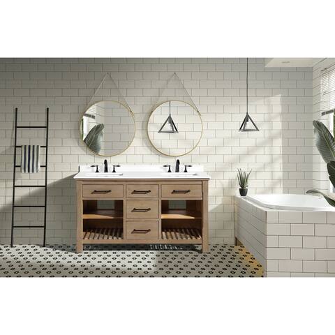 Lauren 60" Bathroom Vanity, Weathered Fir, White Engineered Top