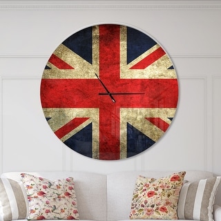Designart 'Vintage UK Flag' Oversized Global Wall CLock