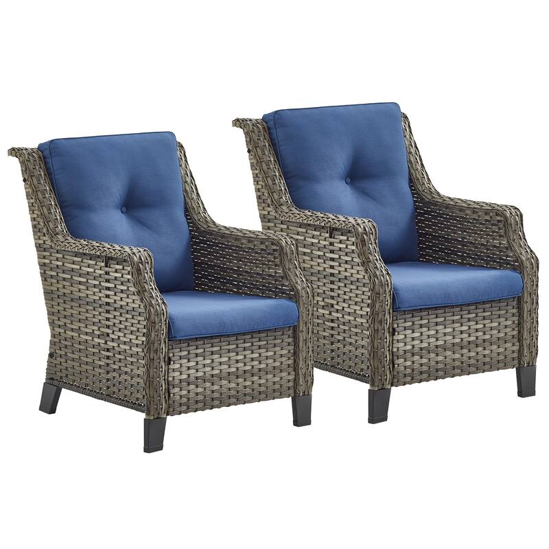 Gymojoy Outdoor Chairs PE Wicker Patio Dining Chairs Set of 2 - Grey - Grey - Blue