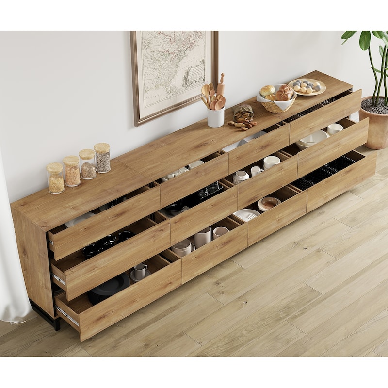 WAMPAT 3 in 1 Multifunctional Sideboard Buffet Cabinets with Glass Doors and 5 Drawers for Living Room, Kitchen