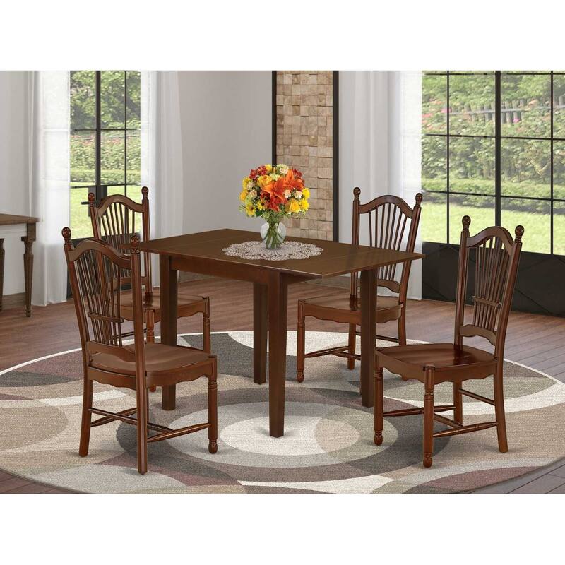 HomeStock 5-Pc Mahogany Finish Solid Wood Top - Dining Room Set - Seats 4