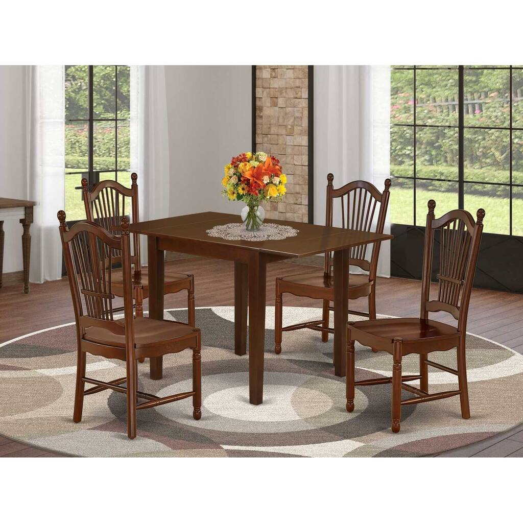 HomeStock 5-Pc Mahogany Finish Solid Wood Top - Dining Room Set - Seats 4