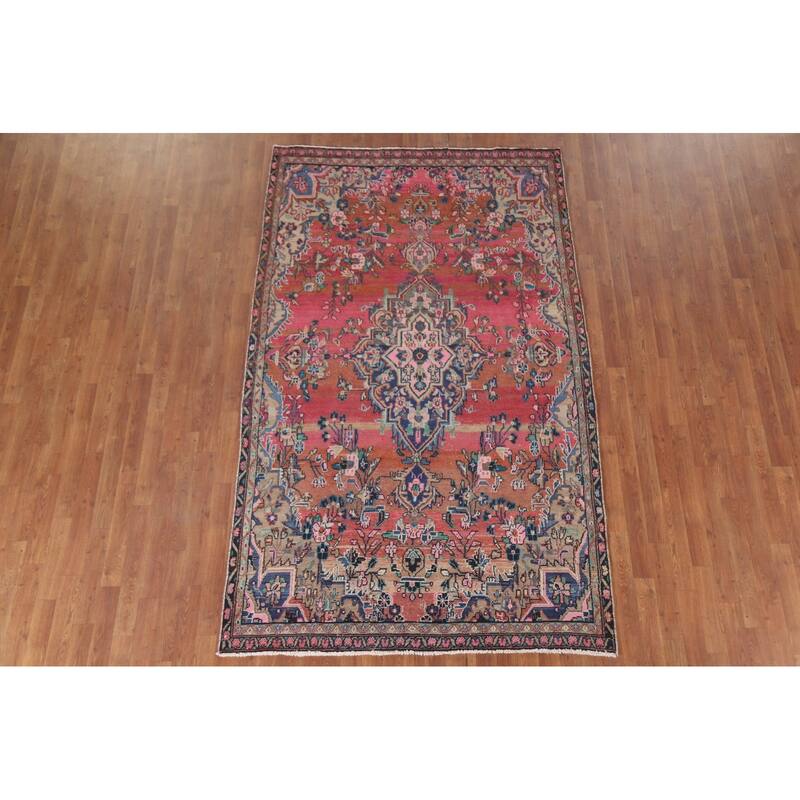 Hand Knotted Oriental 100% Wool Carpet Traditional Medallion Multi-Colored Hamedan Area Rug - 8' 9'' X 5' 4''