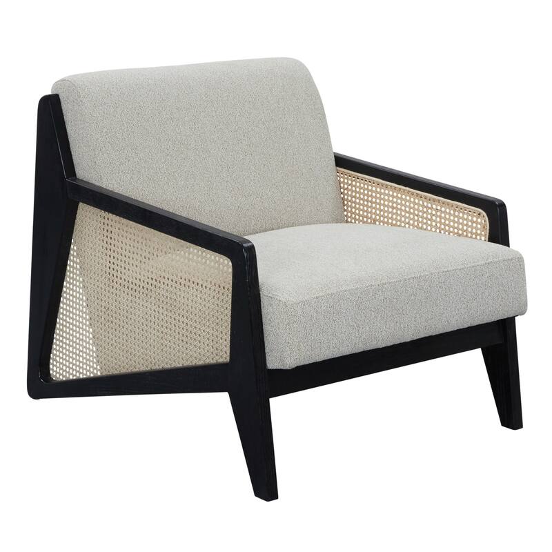 Kratz Modern Beige Fabric & Rattan & Black Walnut Accent Chair
