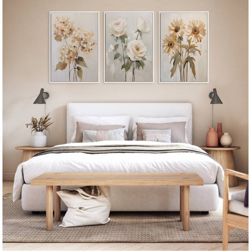 Kate and Laurel Sylvie Beaded Soft White Roses Framed Canvas
