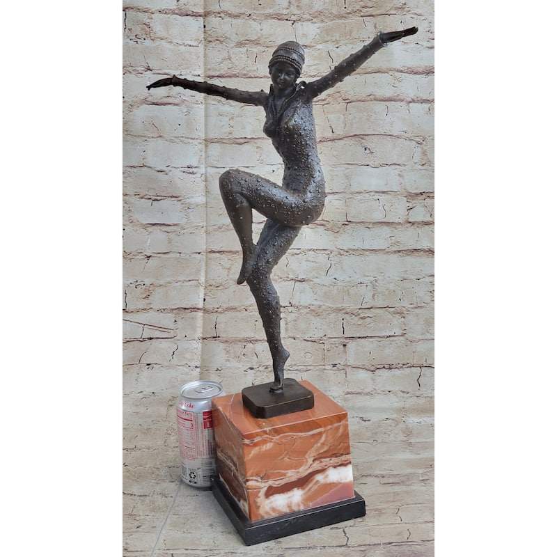Art Deco Dancer Flapper Russian Ballet Girl Chiparus Bronze Statue Sculpture 21 Inches X 13 Inches