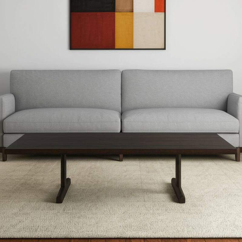HomeRoots 55" Dark Brown Solid Wood Double Pedestal Coffee Table - 55' X '17' X '30 - Dark Brown