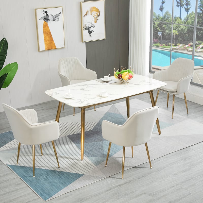 AVAWING Upholstered Velvet Dining Chairs Accent Arm Chairs Set of 4 - Beige