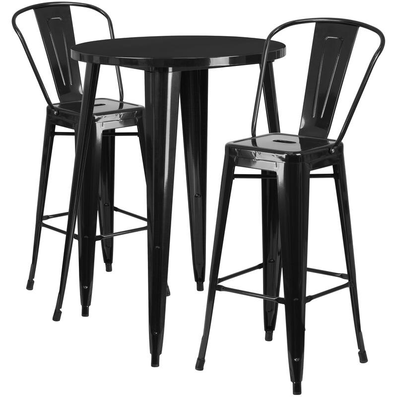 30'' Round Metal Indoor-Outdoor Bar Table Set with 2 Cafe Stools - 30"W x 30"D x 41"H