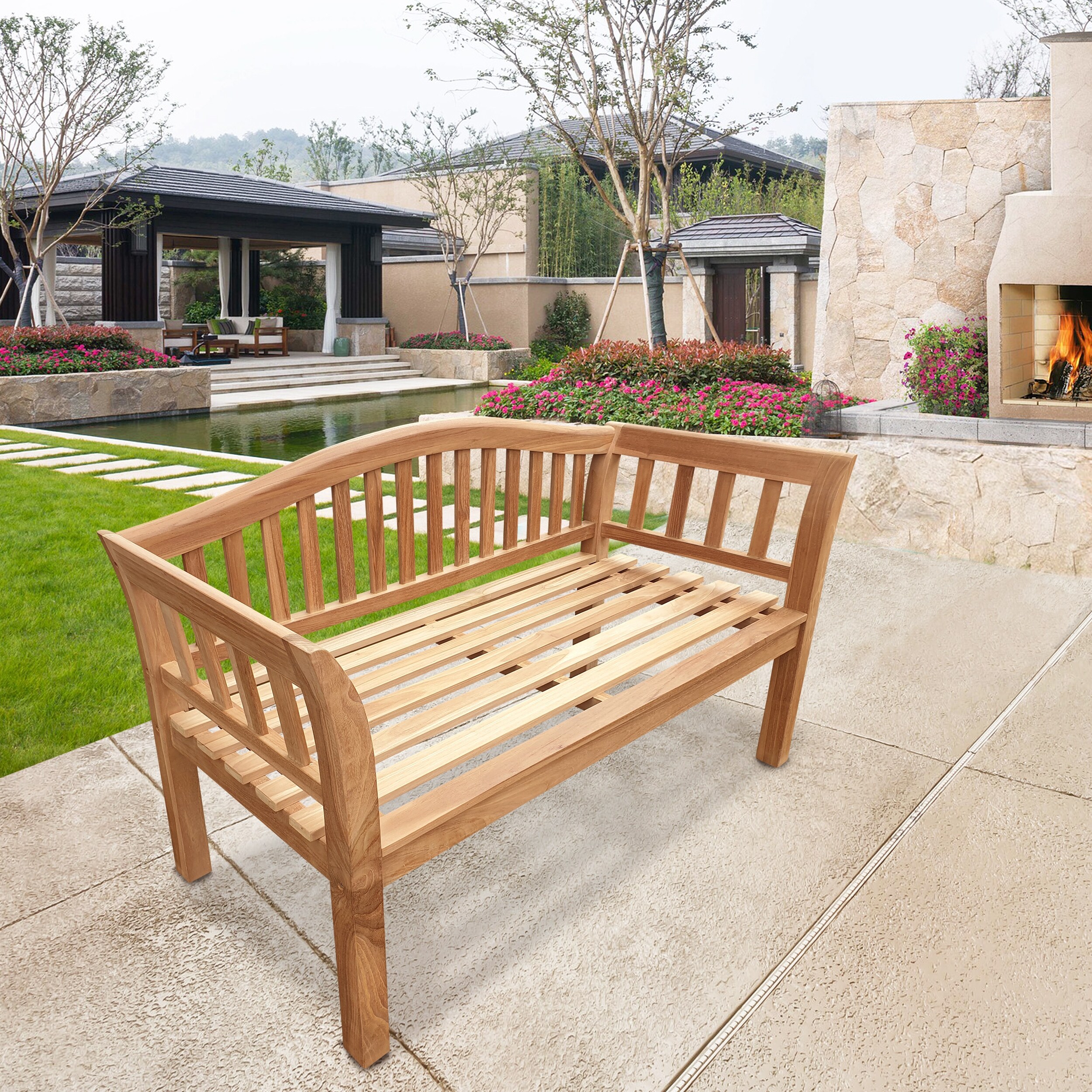 Seven Seas Teak Oklahoma Outdoor Teak Wood Patio Bench 4 Foot