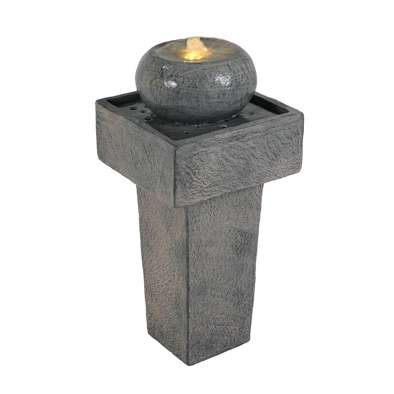 Roomfitters 25.5" Minimalist Modern Column Outdoor Fountain with LED Lights, Concrete Tiered Water Curtain for Patio, Gray