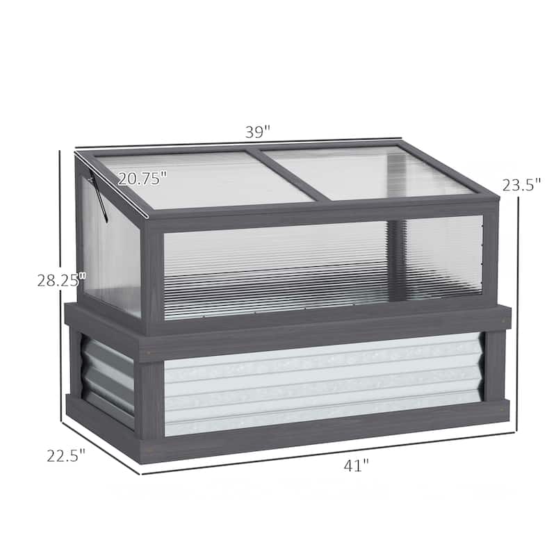 Outsunny Raised Garden Bed with Polycarbonate Greenhouse, Lean-to Garden Wooden Cold Frame Greenhouse
