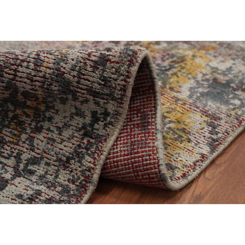 Hand Knotted Oriental Viscose Silk Carpet Modern Abstract Multi-Colored Abstract Area Rug - 8' 3'' X 6' 10''