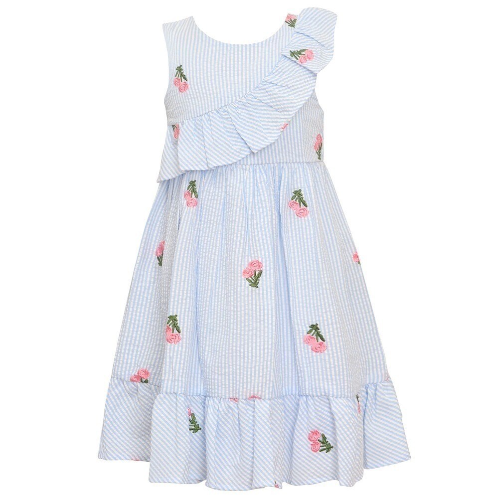 Shop Bonnie Jean Little Girls Blue Stripe Flower Knee Length Easter Dress Overstock 27103248