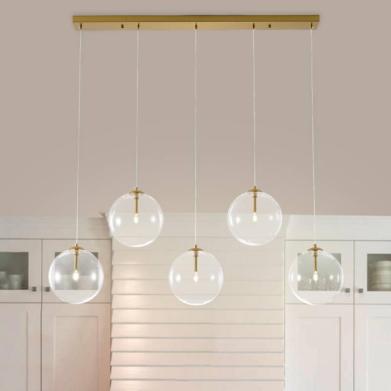 5 - Light Dimmable Kitchen Island Modern Linear Chandelier - Brushed Gold
