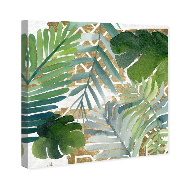 Wynwood Studio Canvas Floral and Botanical Introspect Palm Leaves Green and Metallic Gold Tropical Wall Art Canvas Print