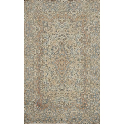 Hand Knotted Oriental 100% Wool Carpet Traditional Floral Beige & Ivories Kerman Area Rug - 7' 6'' X 4' 10''