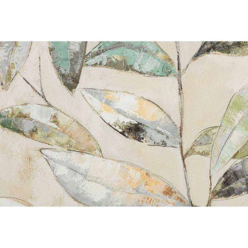 Canvas Wall Art Wood Frame Hand Painted Leaf Design - 40" Multi
