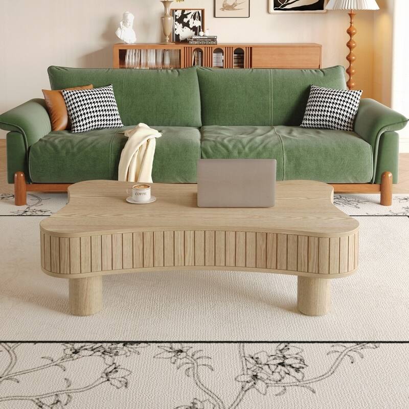 Lift Top Coffee Table with Fluted Panel Hidden Storage
